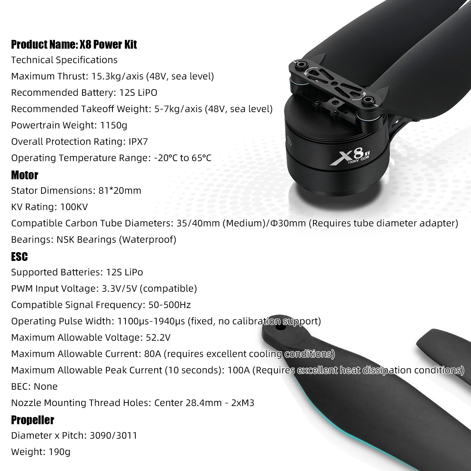 X8 Power System Kit: 100KV Mot - Drone Kit Heavy Lift のレビューと価格